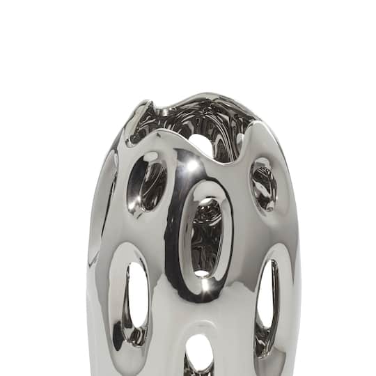 Silver Ceramic Contemporary Vase, 16" x 6" x 6"